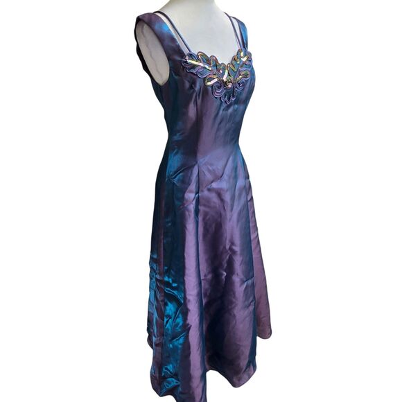 VTG Maurices Iridescent Maxi Dress Sequins Y2K Formal Gown Purple Hoco Mermaid - Picture 2 of 11